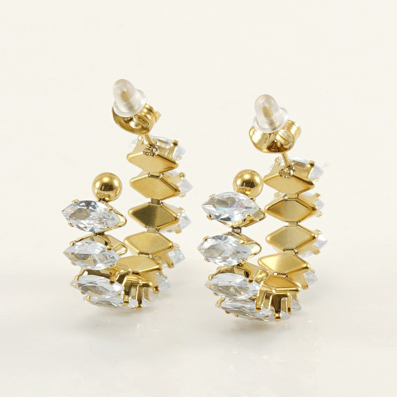316L Stainless Steel Stud Earrings with Colorful Teardrop Zirconias