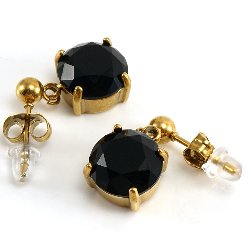 Stainless Steel Stud Earrings with Rounded Raised Cubic Zirconia