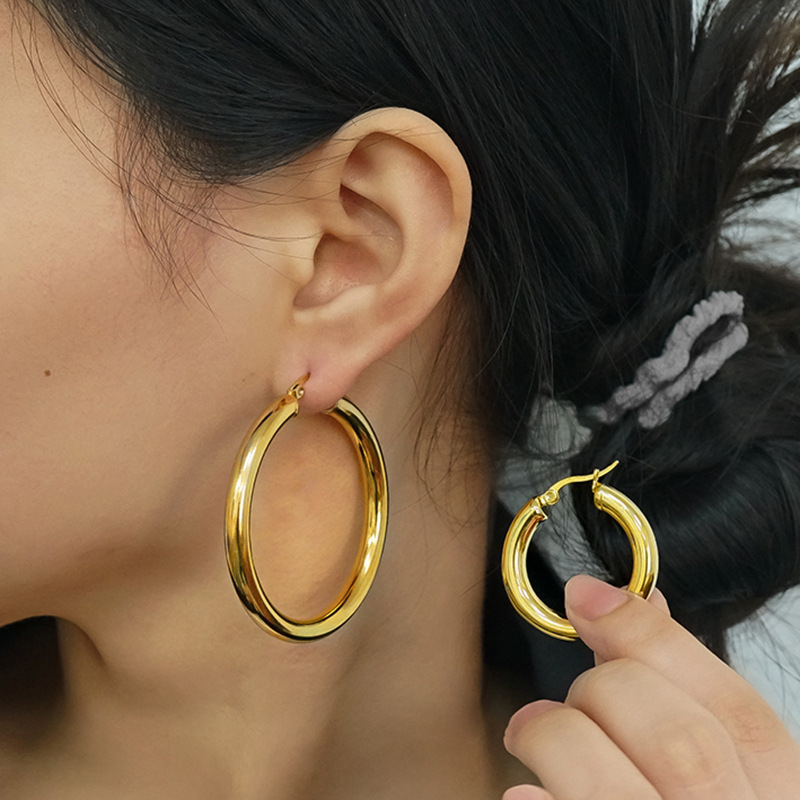 Simple PVD Plated 30mm&50mm Hoop Earrings in Stainless Steel