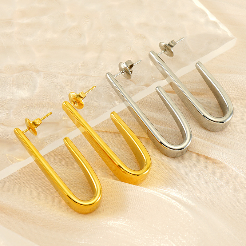 PVD Plating Stainless Steel Stud Earrings with Hooks in Two Colors