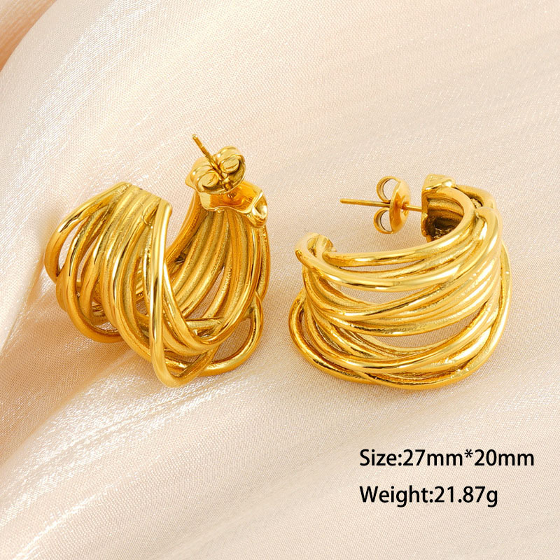 Personalized C-Shaped Line Wrap Multi-Layer Stainless Steel Stud Earrings