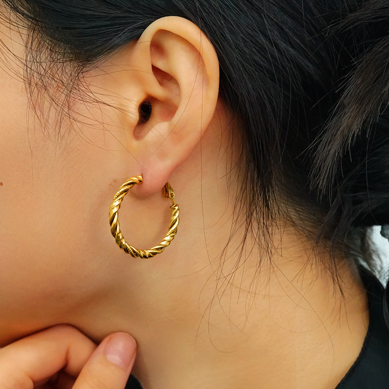 Twisted Spiral Stainless Steel Round Spiral Hoop Earrings