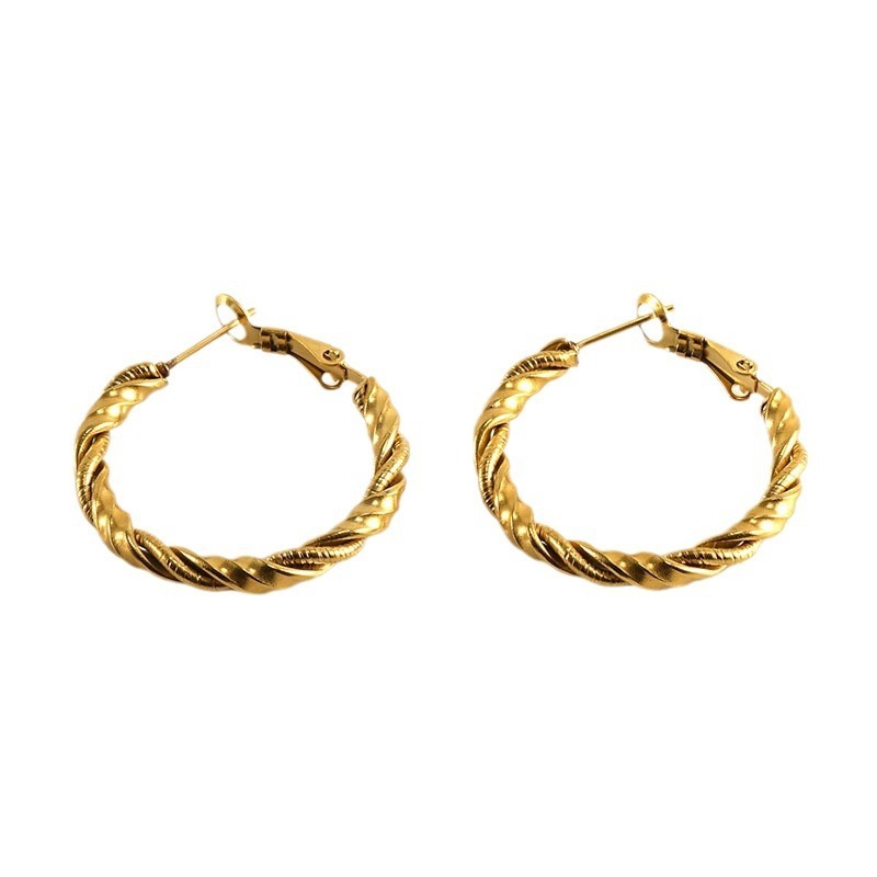 Twisted Spiral Stainless Steel Round Spiral Hoop Earrings