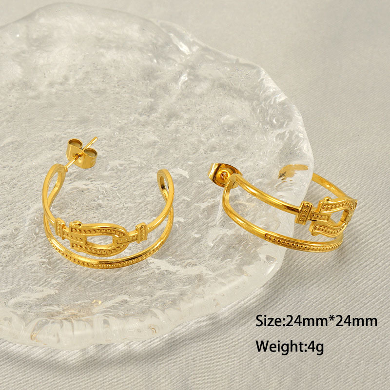 Striking  Double C Geometric Polka Dot Stainless Steel Earrings