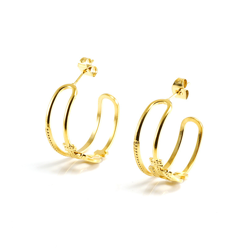 Striking  Double C Geometric Polka Dot Stainless Steel Earrings