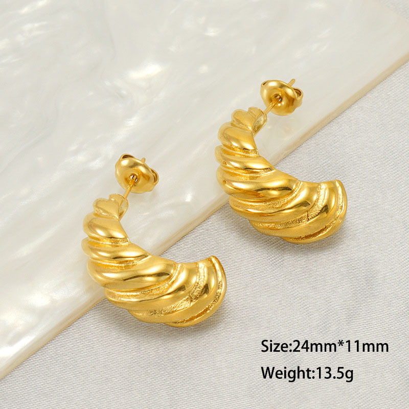 18k Gold French Croissant C-Shape Stainless Steel  Stud Earrings