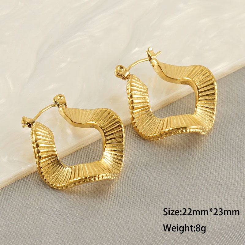 Classic PVD Coated Wave Loop Irregular Stainless Steel Earrings