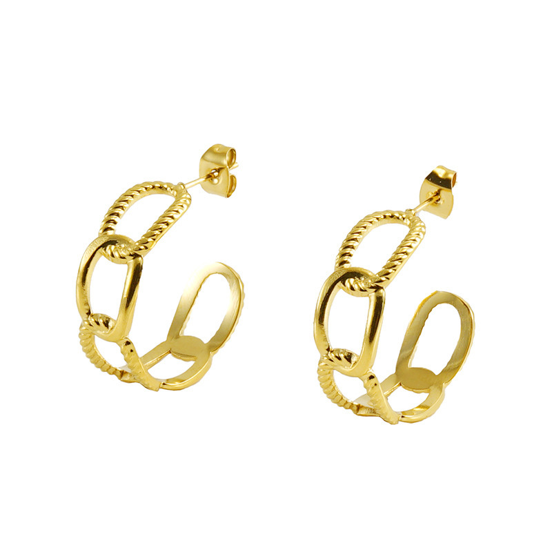 Hollowed Out Stainless Steel Earrings With C-shaped Hoop