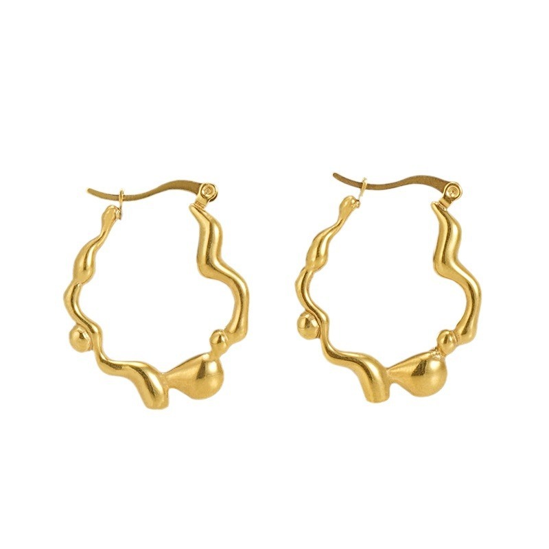 French Love Shaped Irregular Stainless Steel Earrings in 18K Gold