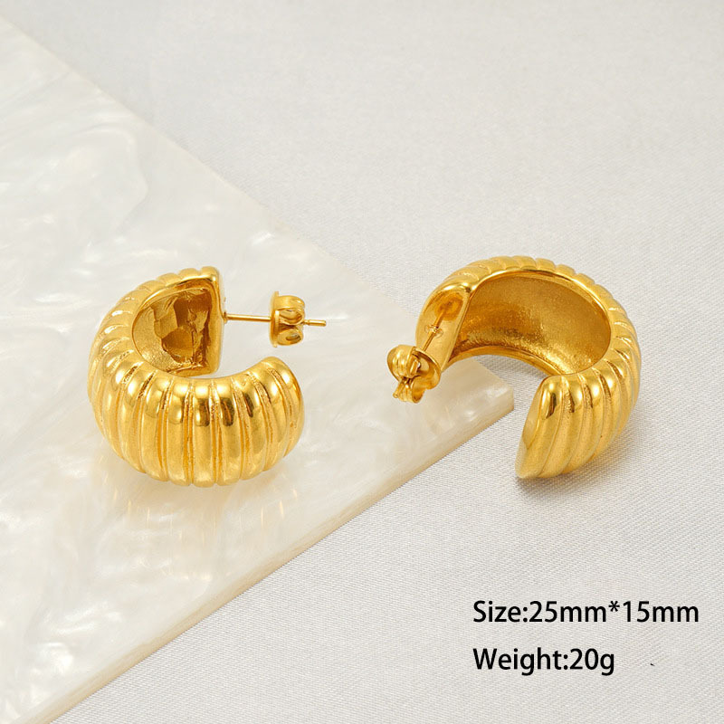 Classic 316L Stainless Steel Chunky  C-Stripe Stud Earrings