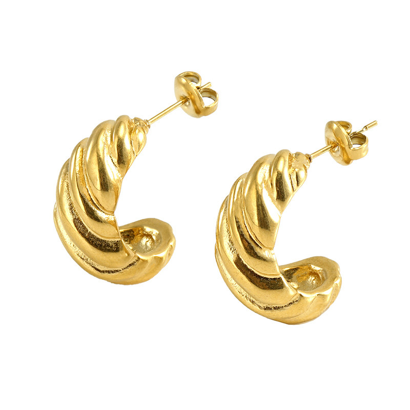 18k Gold French Croissant C-Shape Stainless Steel  Stud Earrings