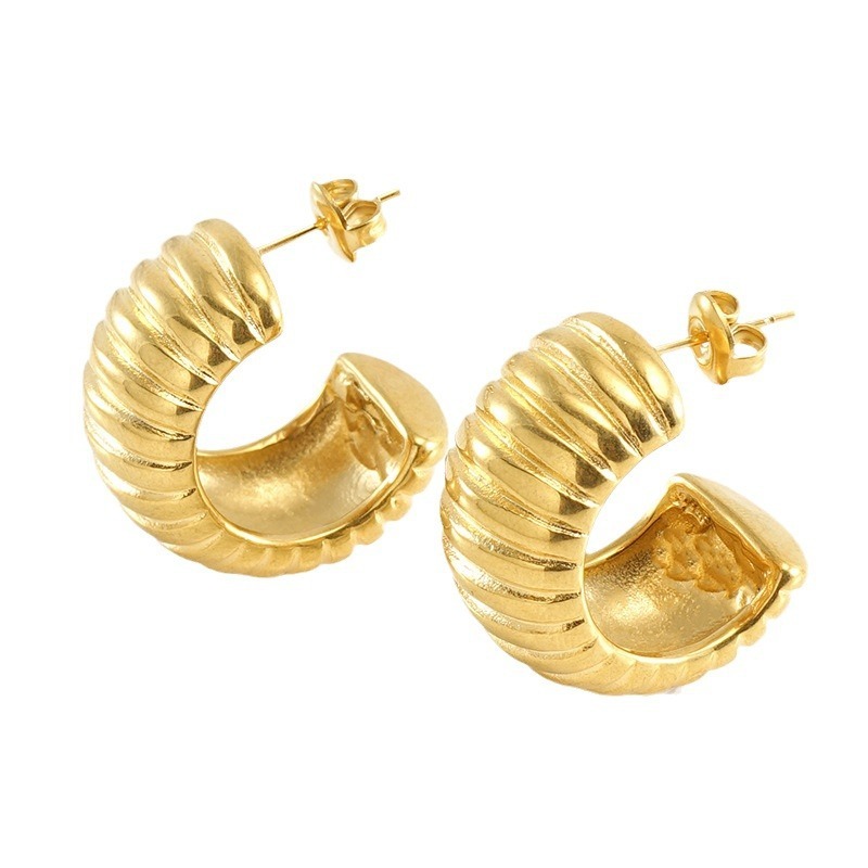Classic 316L Stainless Steel Chunky  C-Stripe Stud Earrings