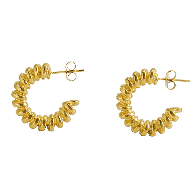 Stylish Spiral Stainless Steel C-Shape Textured Stud Earrings