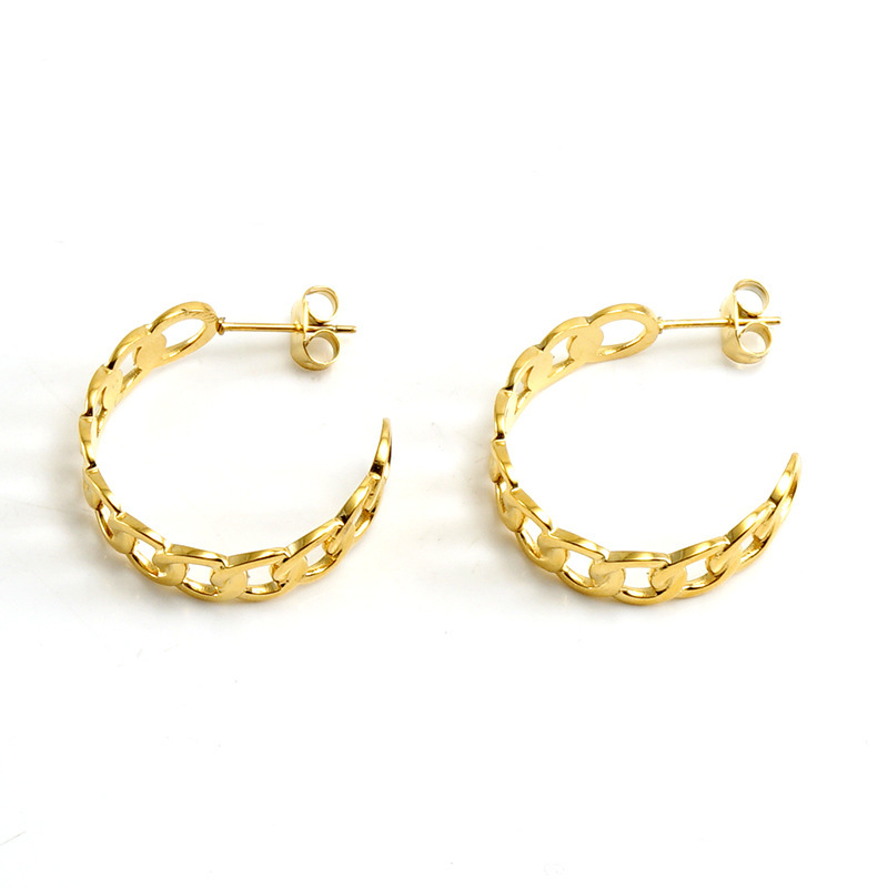 Geometric Round  Hoop Earrings in Stainless Steel With Hollow Design