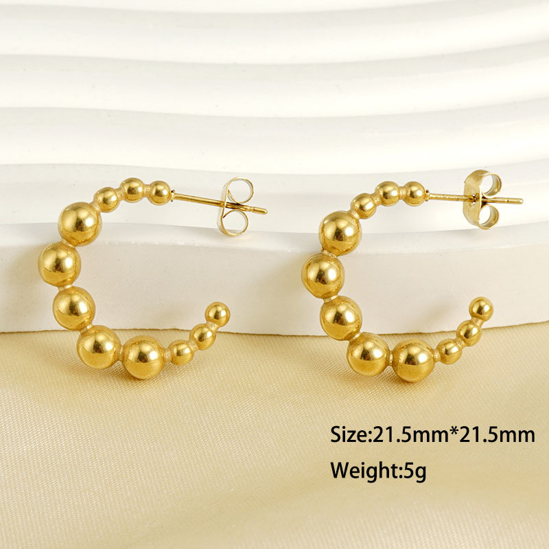 Ins Style Beaded & C-Shaped Earrings in Stainless Steel