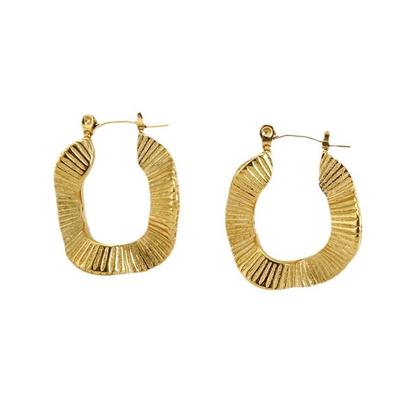 Classic PVD Coated Wave Loop Irregular Stainless Steel Earrings