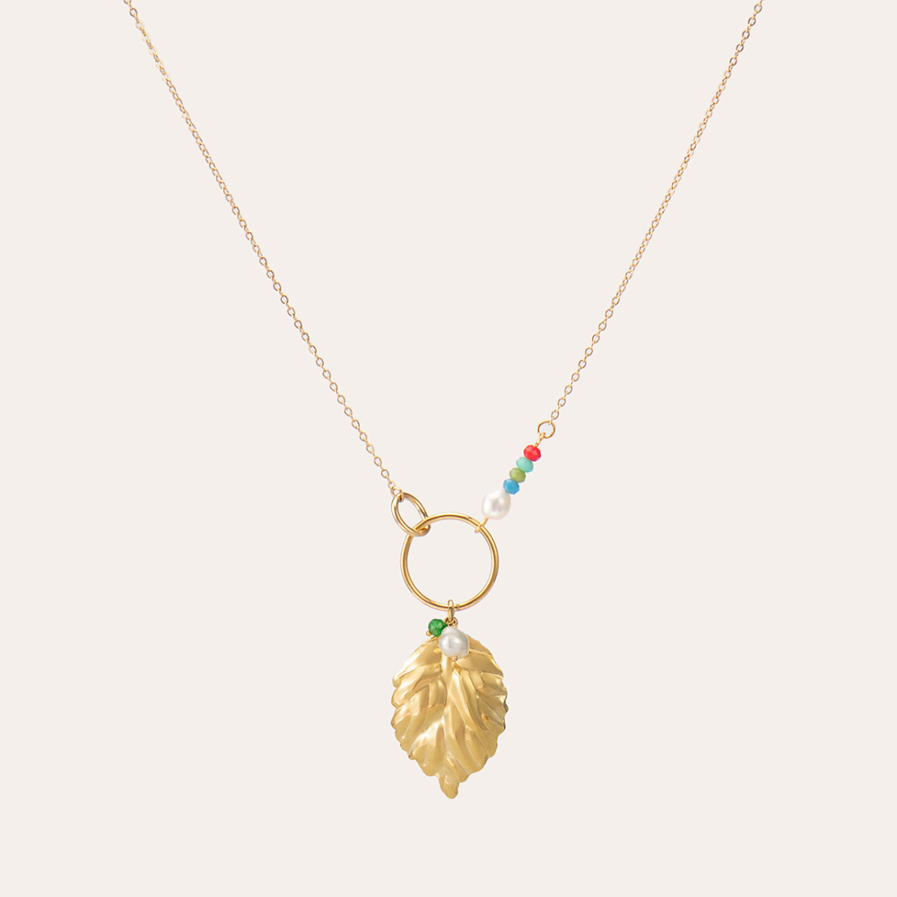 *Pre-order* semi precious stone with leaf necklace for Summer Collection