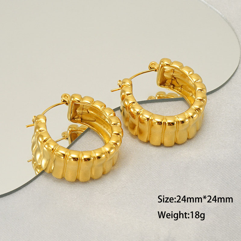 Geometric Thick U-Shaped Stainless Steel Striped Earrings