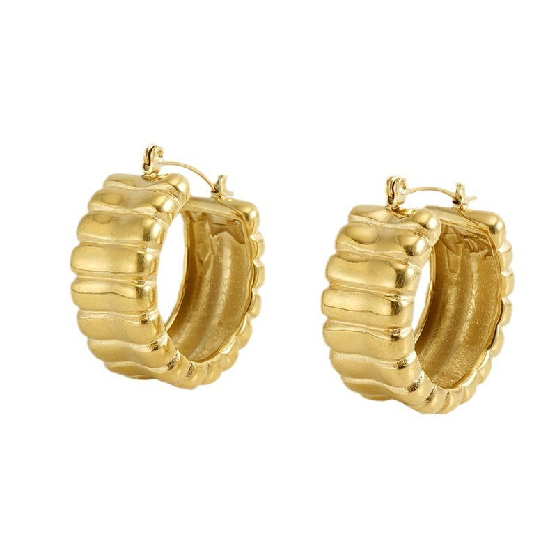 Geometric Thick U-Shaped Stainless Steel Striped Earrings