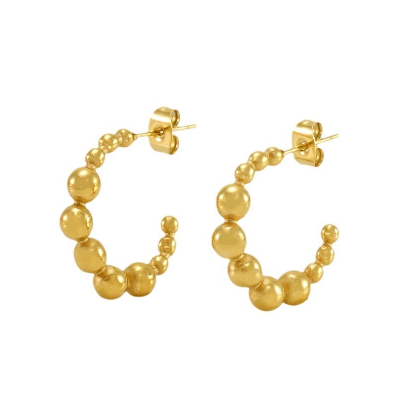 Ins Style Beaded & C-Shaped Earrings in Stainless Steel