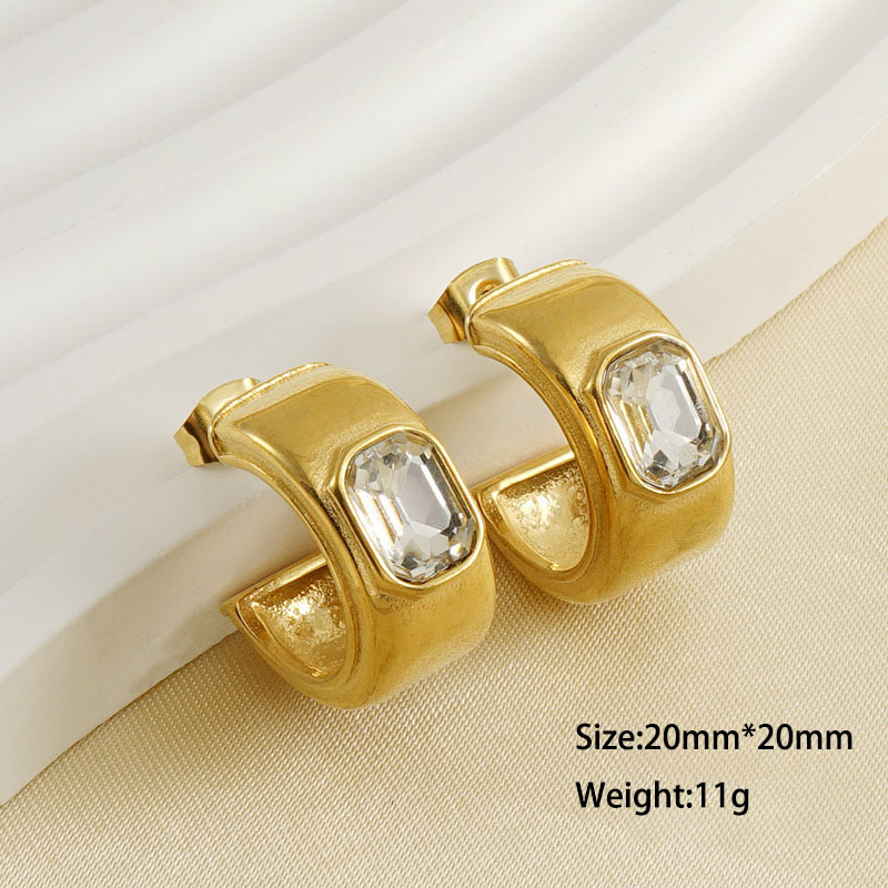 Stainless Steel Small C Wide Face Cubic Zirconia Stud Earrings