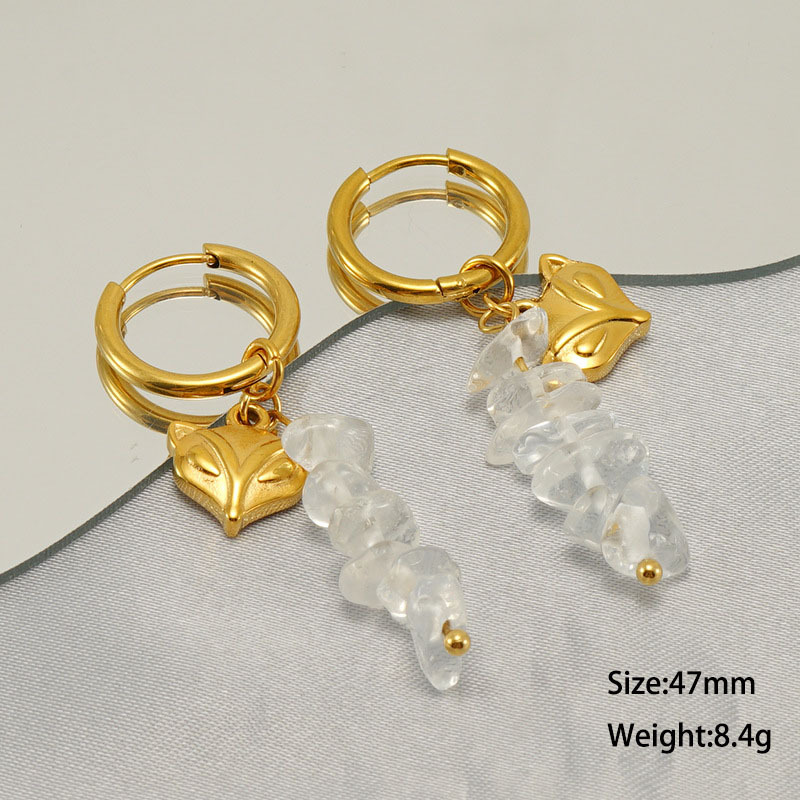 Personalised Fox Face Pendant and Natural Stone Stainless Steel Earrings