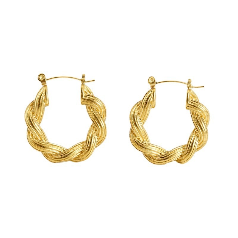 French Bold Stripe Textured Interlocking Stainless Steel Earrings
