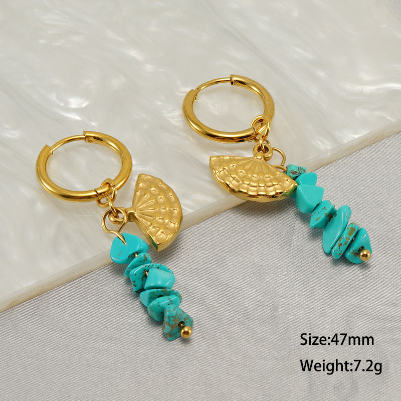 Lovely Stainless Steel Earrings With Blue Natural Stones and Fan