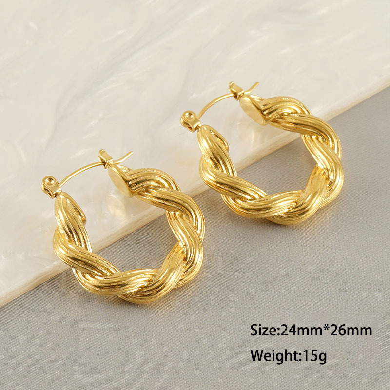 French Bold Stripe Textured Interlocking Stainless Steel Earrings