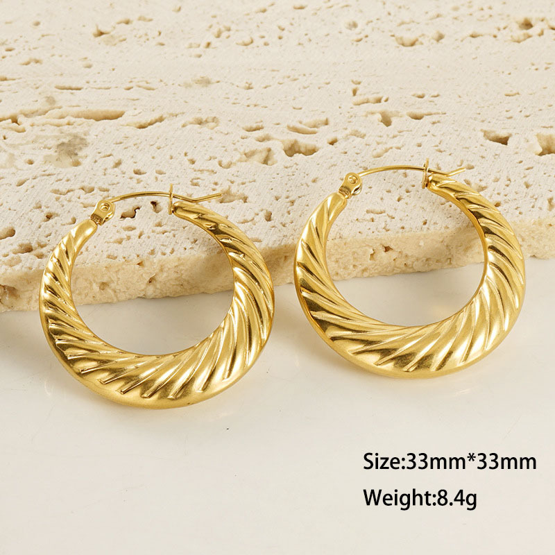 Retro Corrugated Tapered Stainless Steel Earrings with Hoop Back