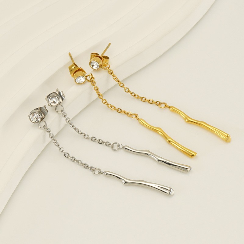Minimalist Chain Rhinestones Stainless Steel Dangle Earrings