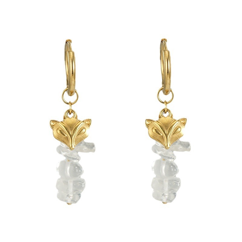 Personalised Fox Face Pendant and Natural Stone Stainless Steel Earrings