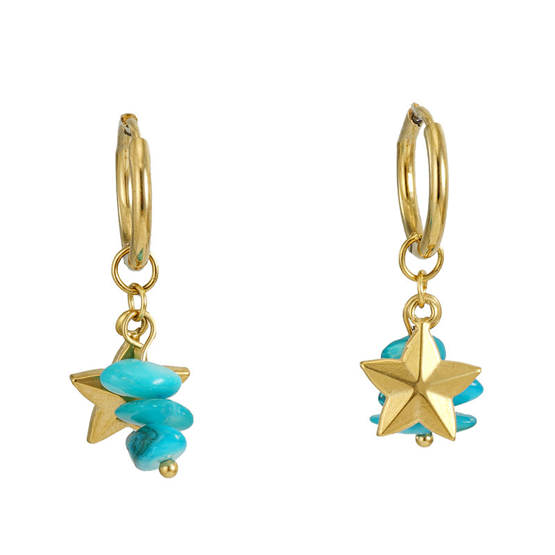 Luxury Huggies Stainless Steel Earrings with Star & Turquoise Charm