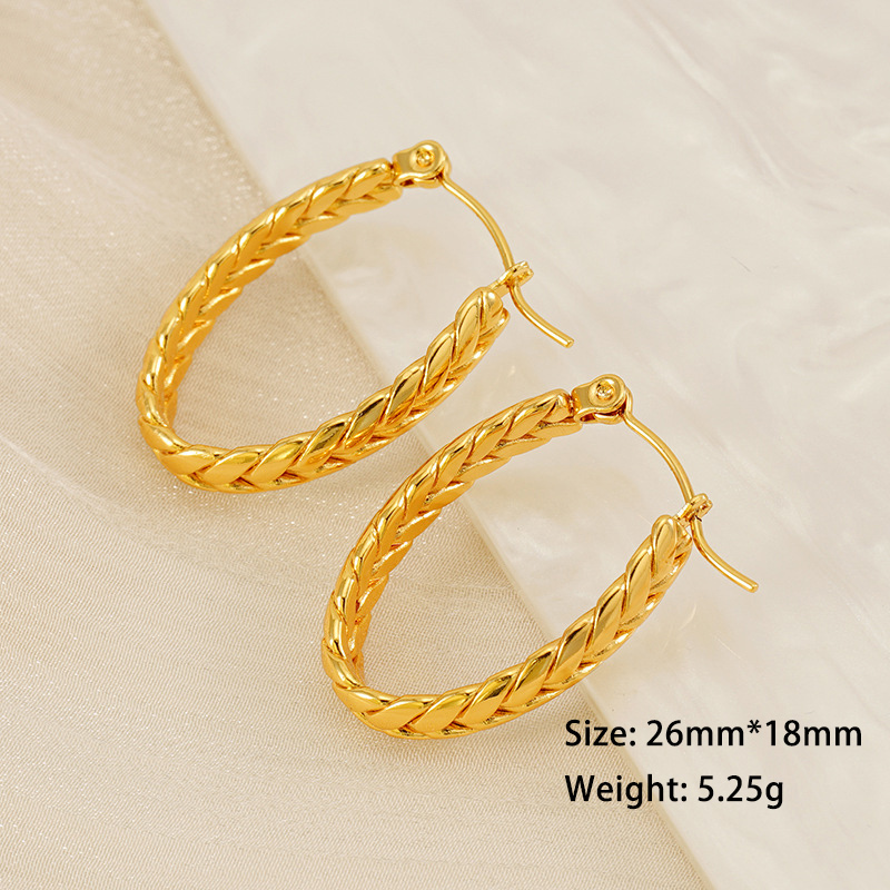 Gold Plated Wheat Hypoallergenic Stainless Steel Hoop Earrings