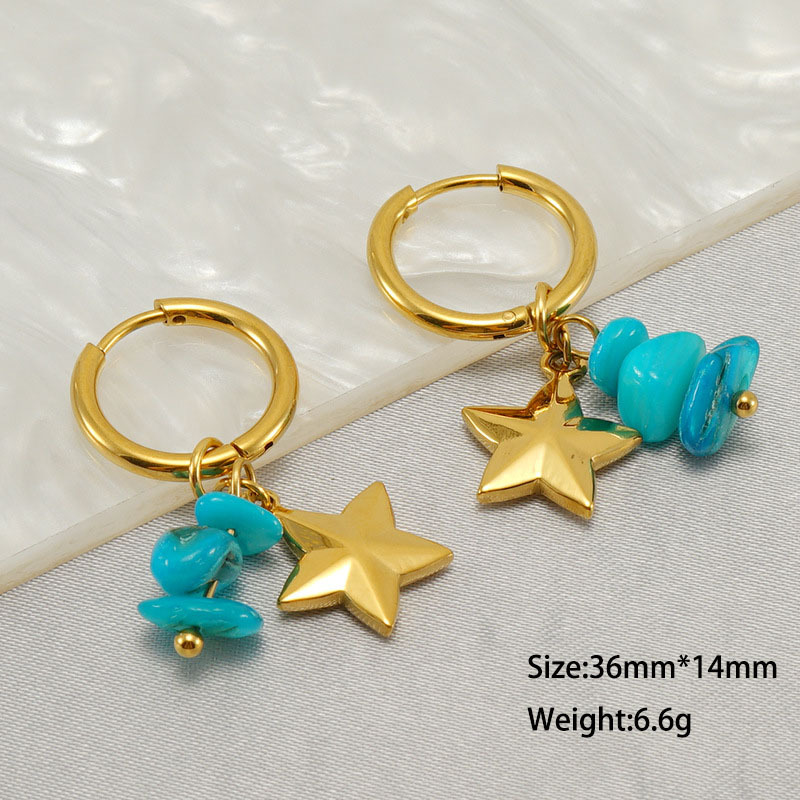 Luxury Huggies Stainless Steel Earrings with Star & Turquoise Charm