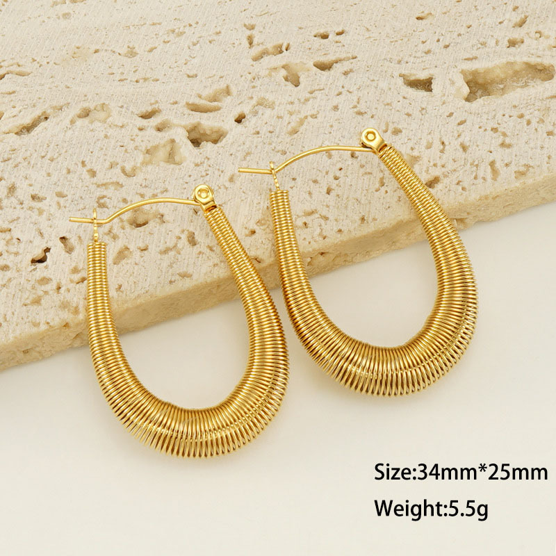 18K Gold Ornate Stainless Steel U-shaped Spring Earrings