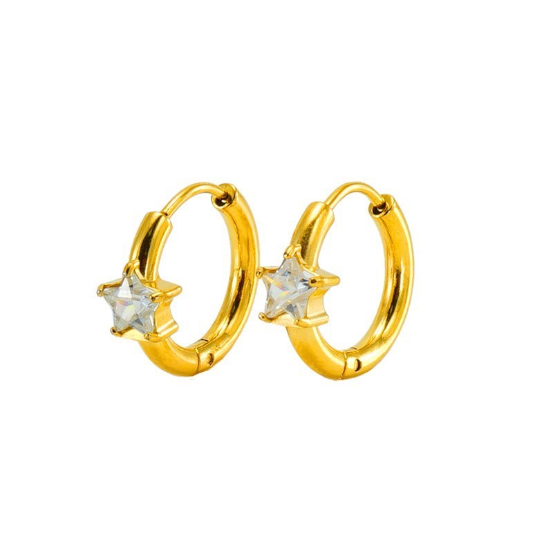 Sweet Stainless Steel Hoop Earrings with Pentagram Zirconia