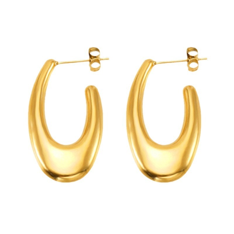 Minimalist Sleek 18K Gold PVD Coating Stainless Steel J Hoop Earrings