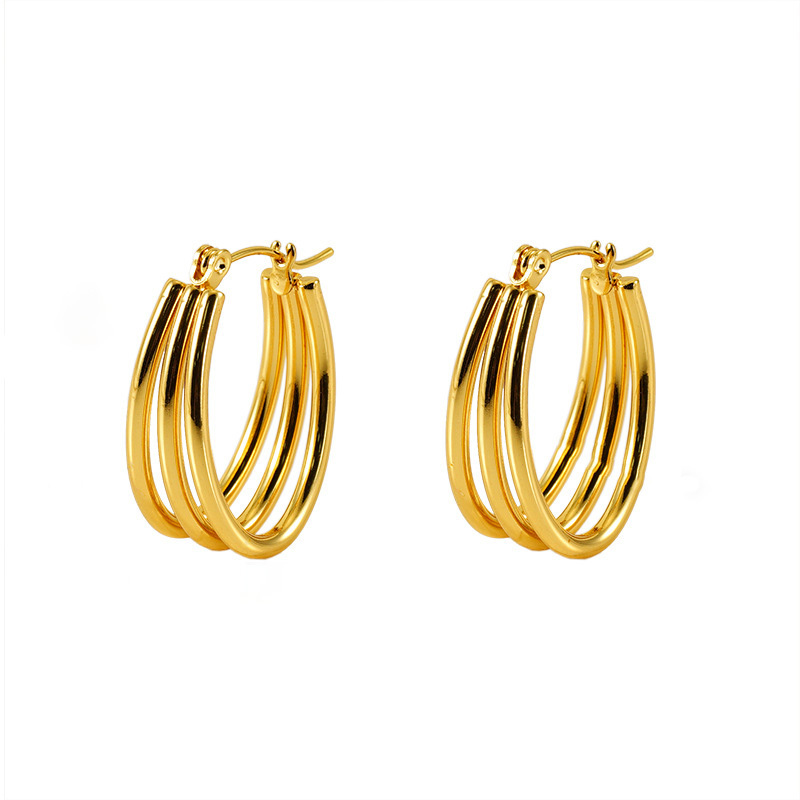 Luxury 18K Gold Triple U-Shaped Stainless Steel Hoop Earrings