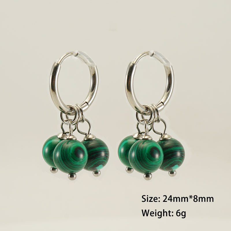 Vintage Malachite 18k Gold Plated Cluster Earrings in Stainless Steel