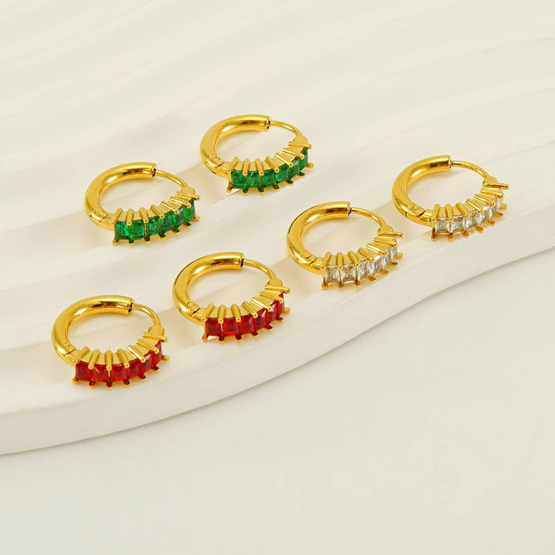 18k Gold Plated Stainless Steel Hoop Earrings With Zircon