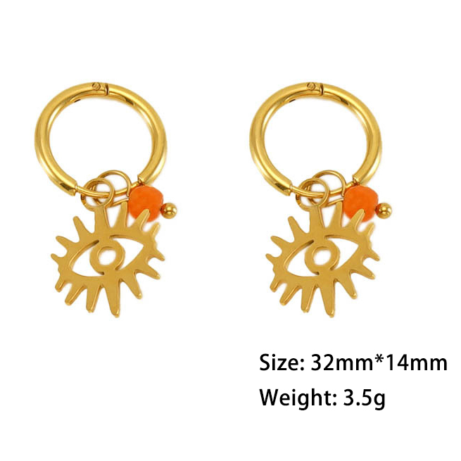 Stainless Steel Huggie Earrings With  Devil's Eye Charm