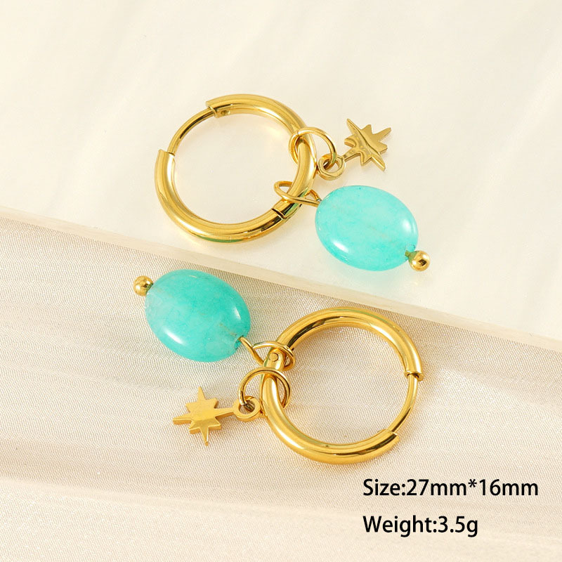 Sweet Lake Blue Natural Stone & Eight-Pointed Star Hoop Earrings