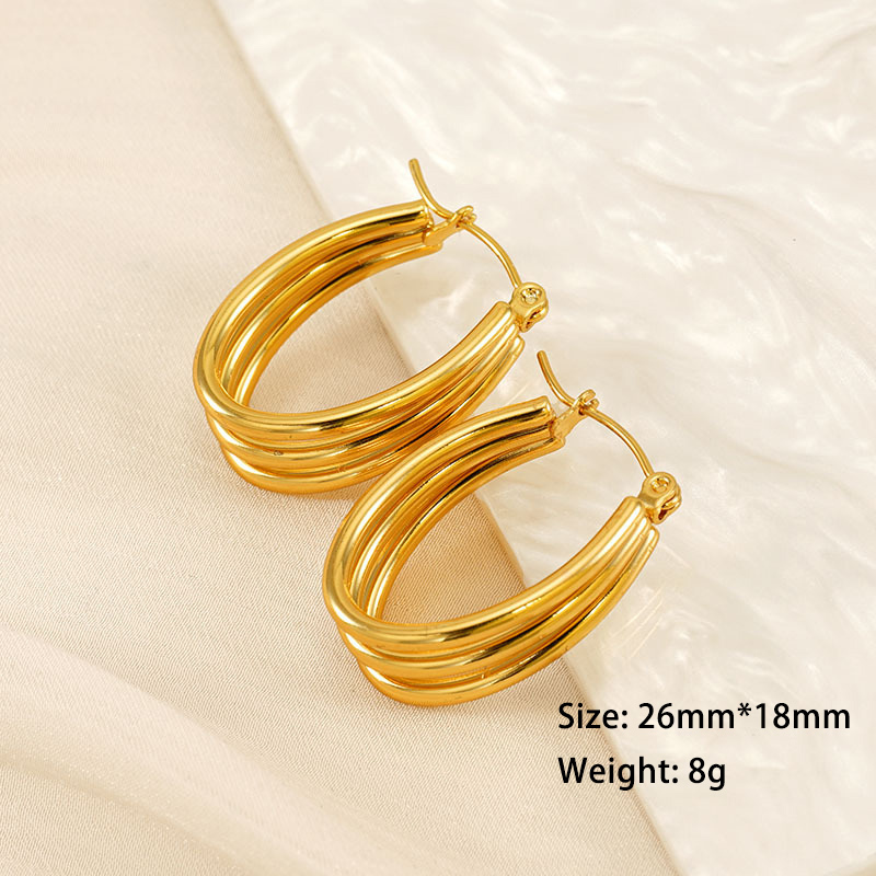Luxury 18K Gold Triple U-Shaped Stainless Steel Hoop Earrings