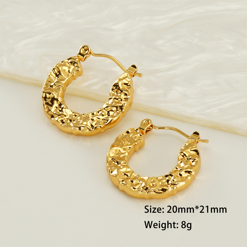 PVD Plated Irregular Textured  Hoop Earrings in Stainless Steel