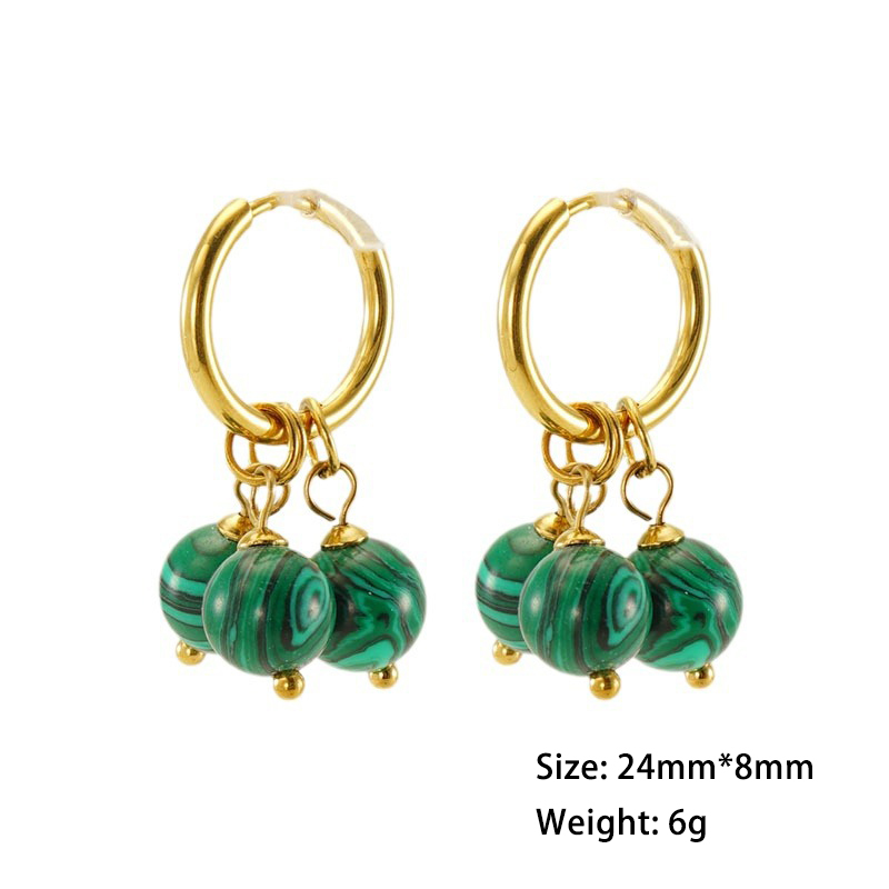 Vintage Malachite 18k Gold Plated Cluster Earrings in Stainless Steel