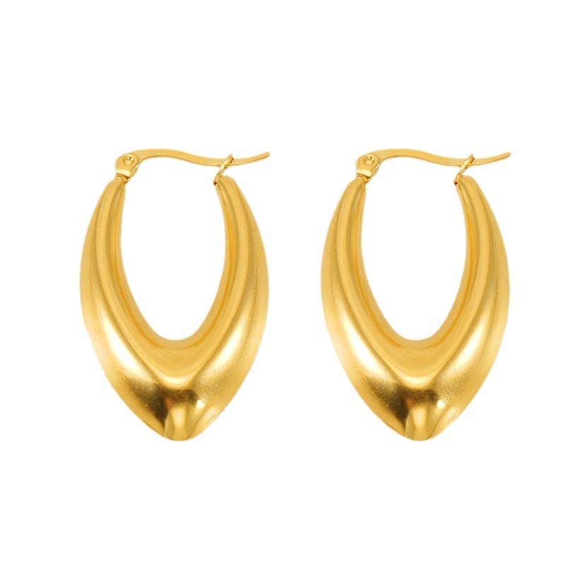 Polishing 18K Gold Plated U-shaped Stainless Steel Hoop Earrings