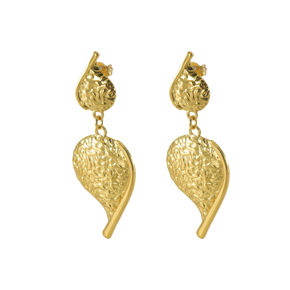 High-end Stylish Stainless Steel Hammered Irregular Leaf Stud Earrings