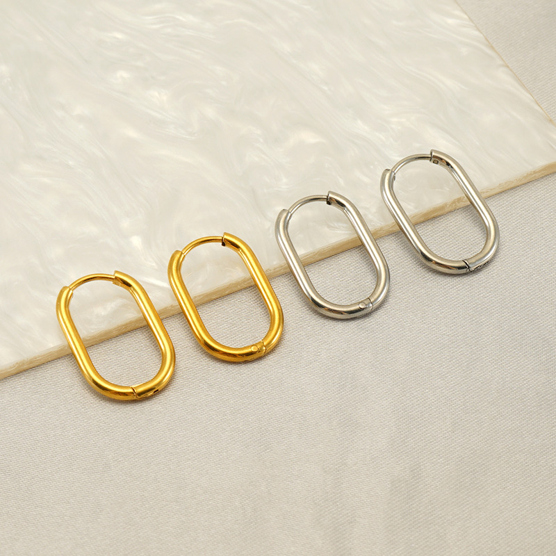 316L Simple Oval-Shape Stainless Steel  Hoop Earrings