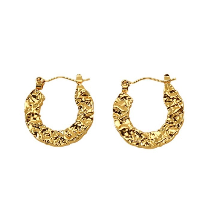 PVD Plated Irregular Textured  Hoop Earrings in Stainless Steel